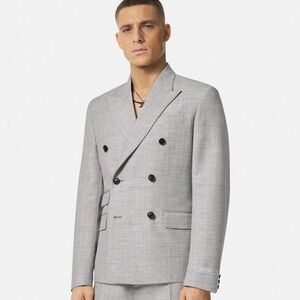 AUTHENTIC VERSACE SUIT Gray Wool-Blend Double-Breasted Blazer IT48 Pants IT50